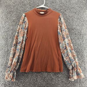 Hailey & Co medium brown floral long sleeve blouse